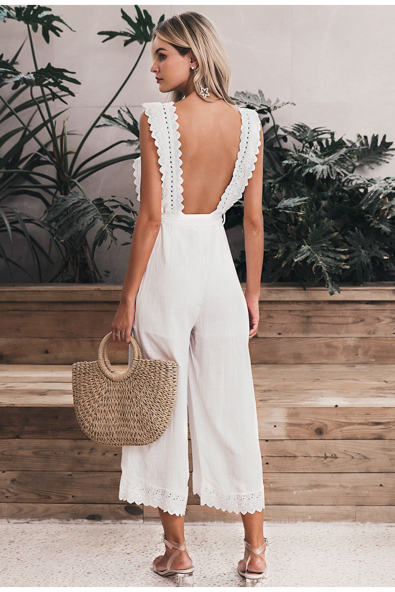Linen Ruffled Embroidered Jumpsuit - armonhaven.com