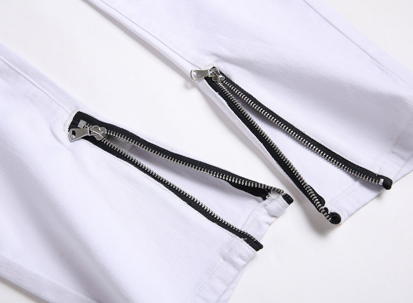 White Tri-Zipper Ripped Skinny Jeans - armonhaven.com