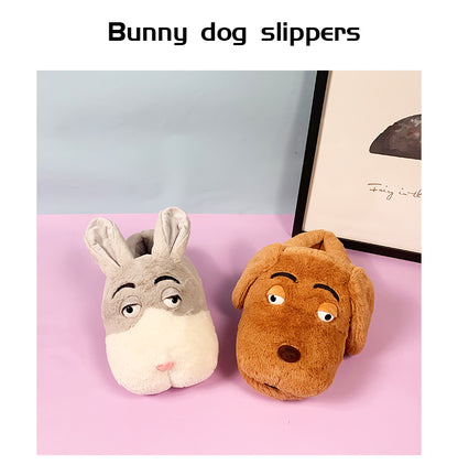 Big Eyes Rabbit and Dog Plush Slippers - armonhaven.com