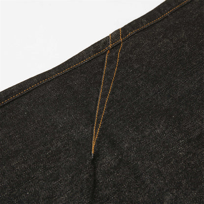 Color blocked pockets, rolled edges, denim straight leg pants - armonhaven.com