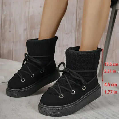 Women’s CozyLift Cross-Strap Snow Boots — Warm Plush, Platform Grip Sole - armonhaven.com