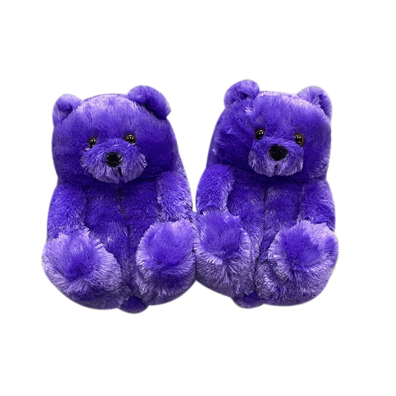 Teddy Bear Slippers Floor Home Plush Thick Cotton Warm Shoes