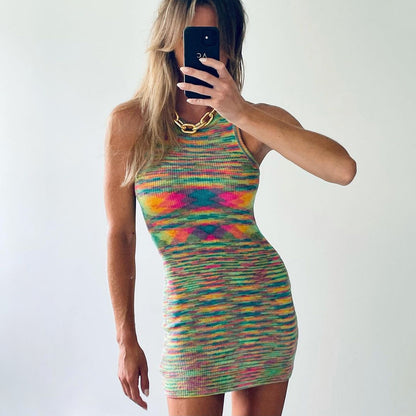 Sleeveless Fitted Colorful Dress Knitwear Women's Fashion Spring Summer Style - armonhaven.com