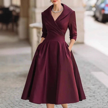 Spring Elegant Satin Long Sleeve Belted Dress - armonhaven.com