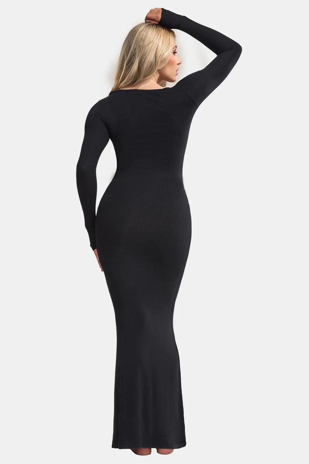 Built-In Shapewear Square Neck Long Sleeve Maxi Dress - armonhaven.com
