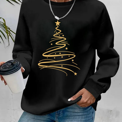 Women's Casual Christmas Print Long Sleeve Sweatshirt - Vibr - armonhaven.com