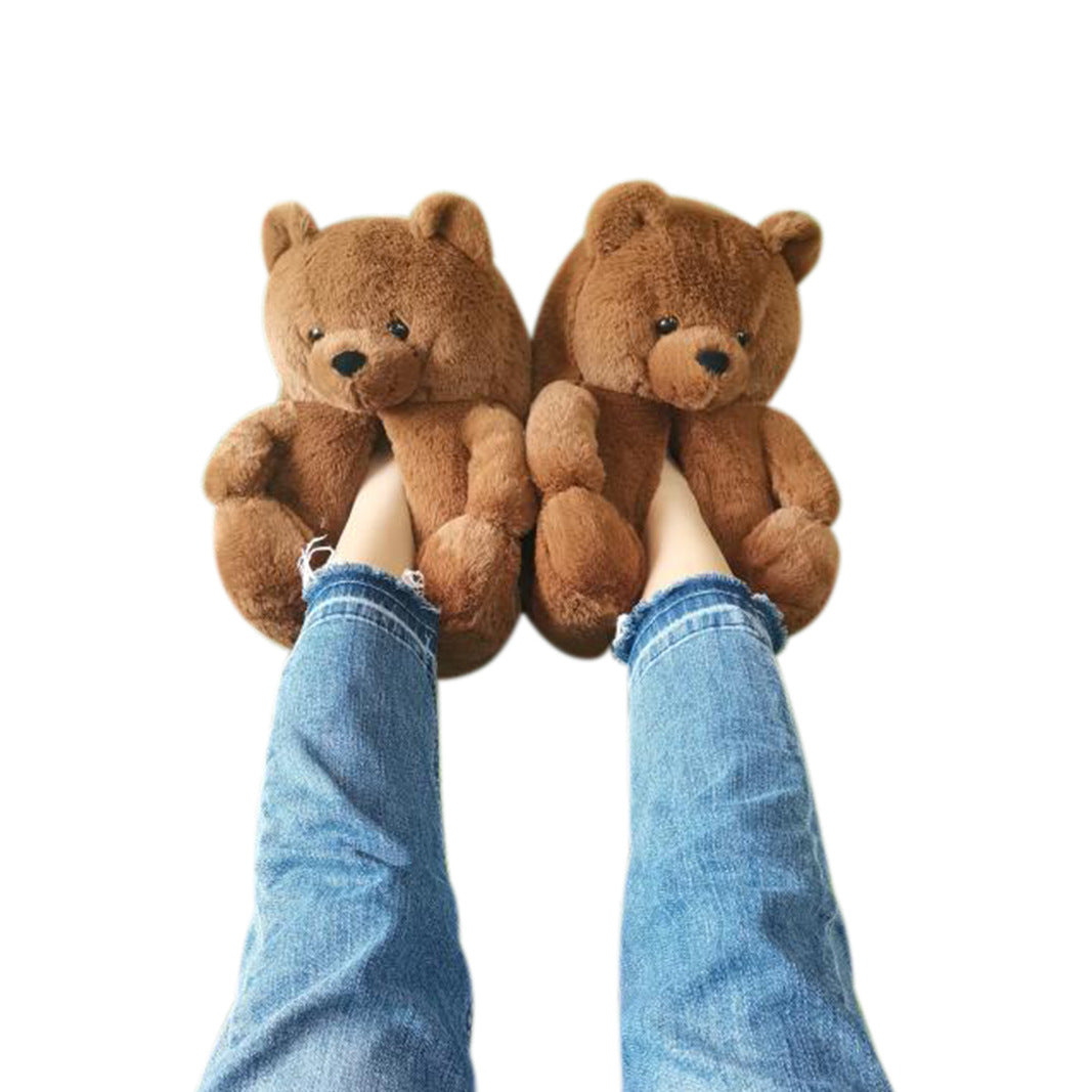 Teddy Bear Slippers Floor Home Plush Thick Cotton Warm Shoes - armonhaven.com