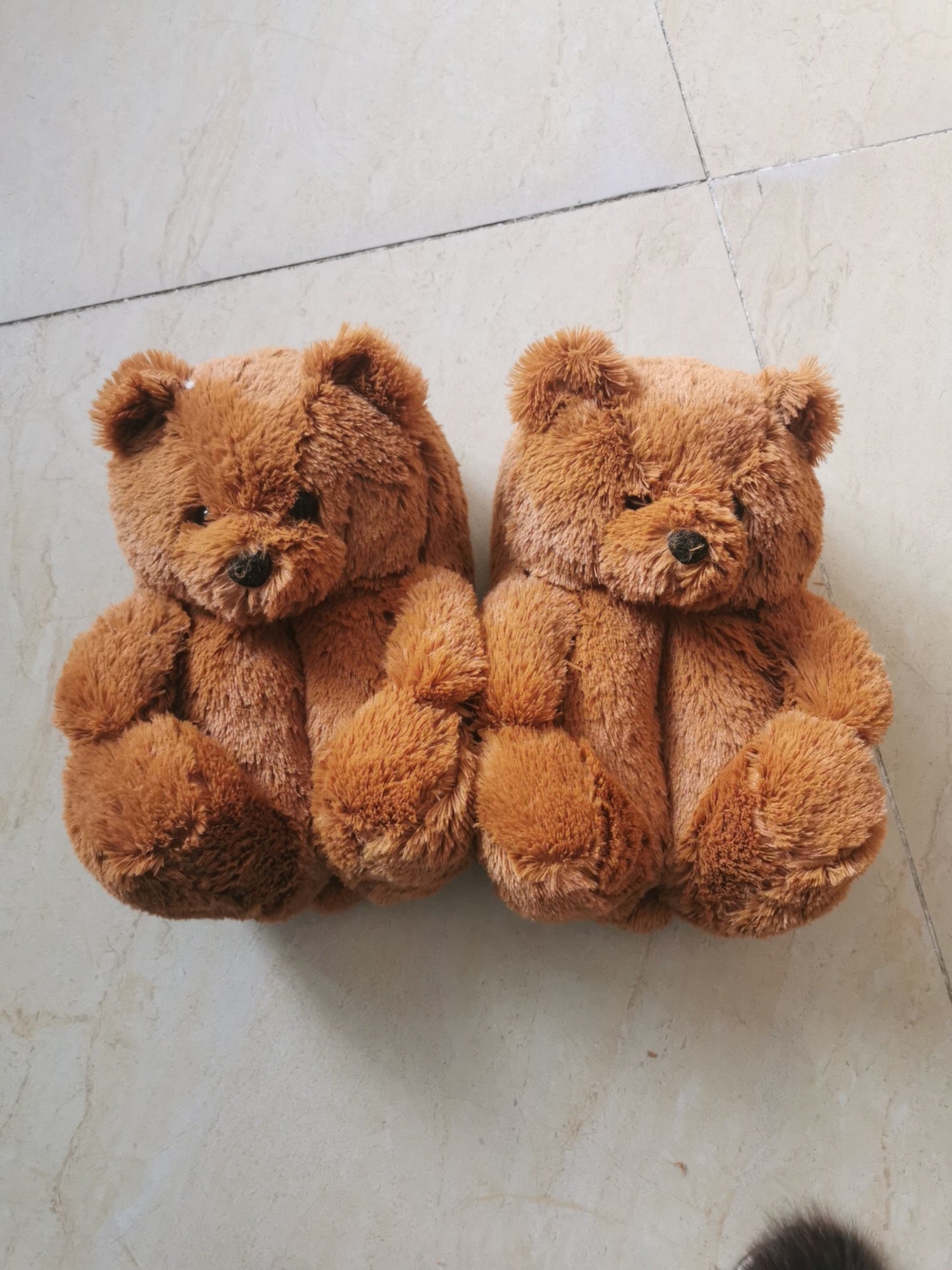 Teddy Bear Slippers Floor Home Plush Thick Cotton Warm Shoes - armonhaven.com