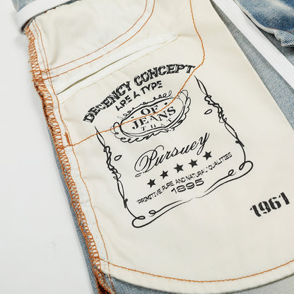 Splicing washed wide leg denim pants - armonhaven.com