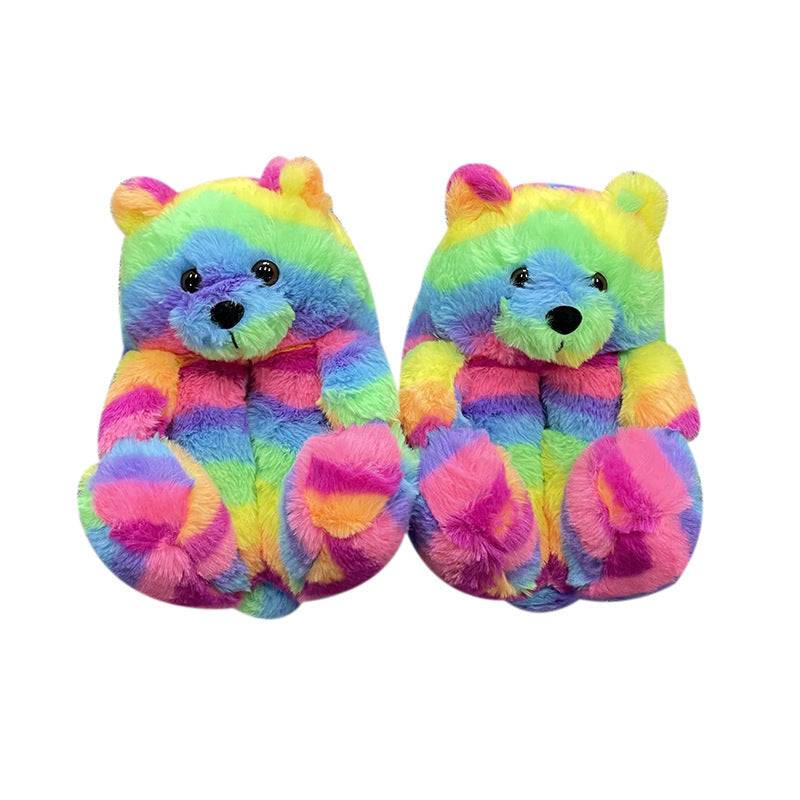 Teddy Bear Slippers Floor Home Plush Thick Cotton Warm Shoes - armonhaven.com