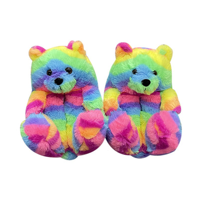 Teddy Bear Slippers Floor Home Plush Thick Cotton Warm Shoes - armonhaven.com