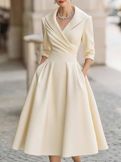 Spring Elegant Satin Long Sleeve Belted Dress - armonhaven.com