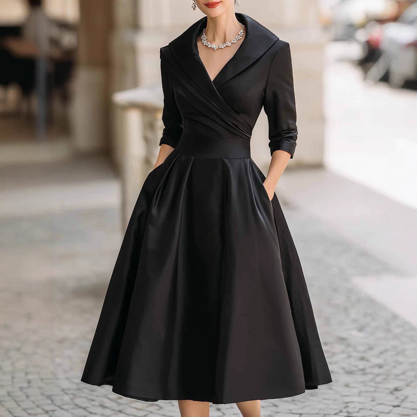 Spring Elegant Satin Long Sleeve Belted Dress - armonhaven.com