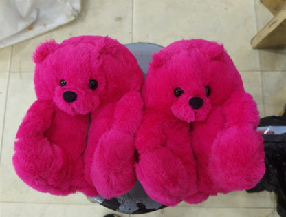 Teddy Bear Slippers Floor Home Plush Thick Cotton Warm Shoes - armonhaven.com