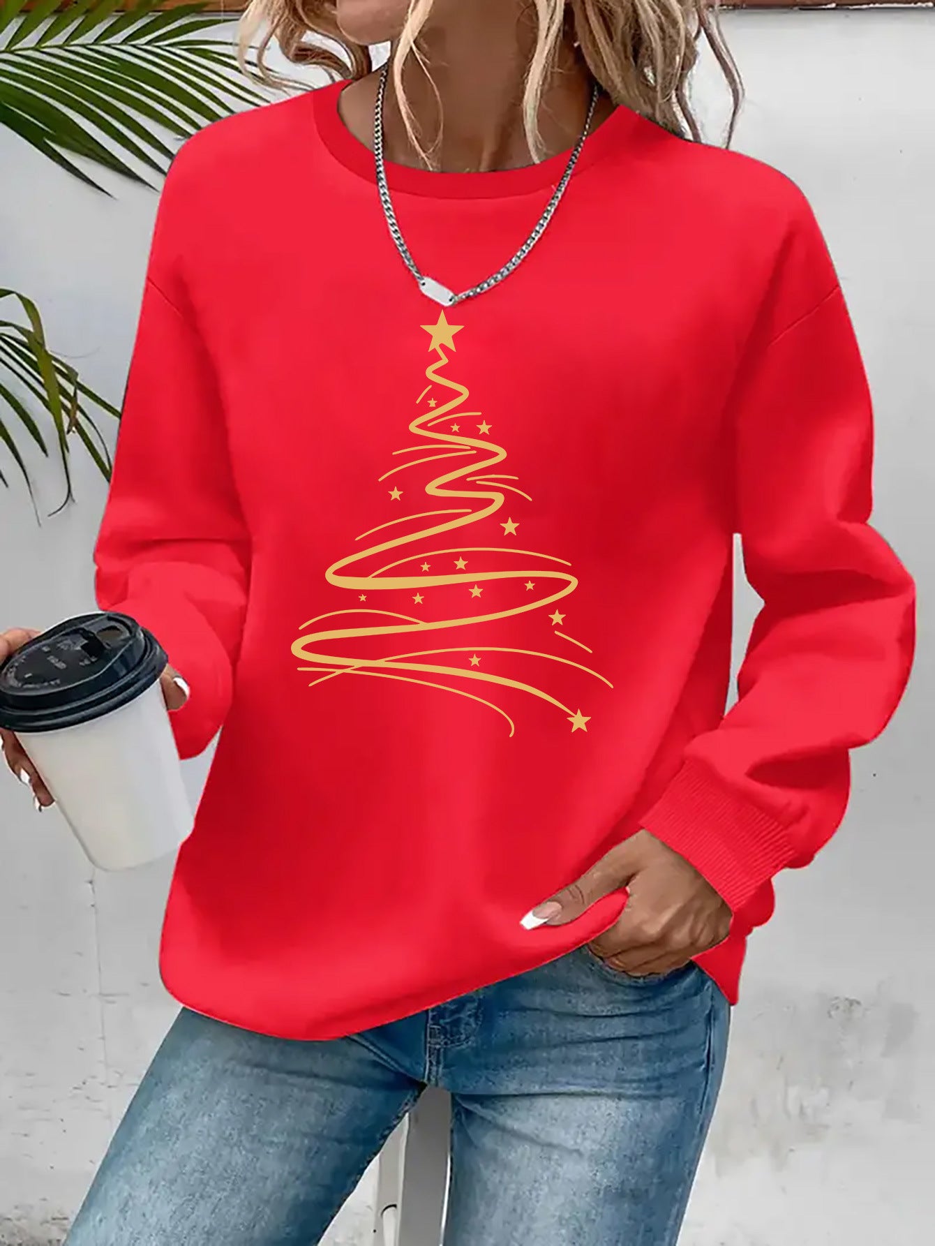 Women's Casual Christmas Print Long Sleeve Sweatshirt - Vibr - armonhaven.com