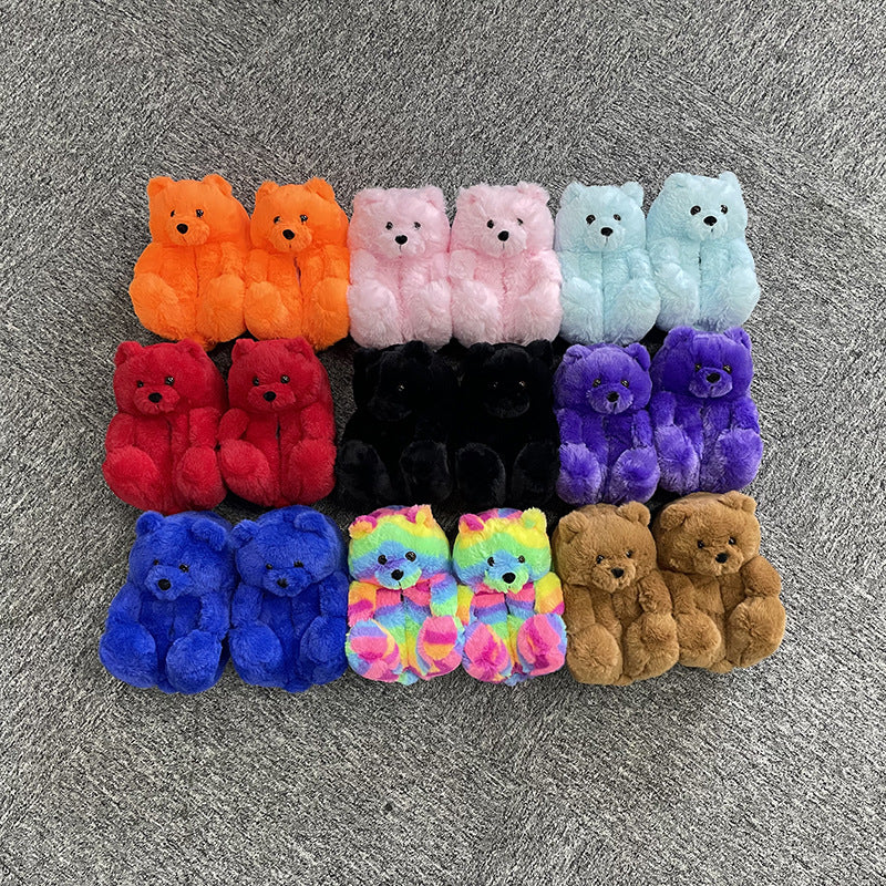 Teddy Bear Slippers Floor Home Plush Thick Cotton Warm Shoes