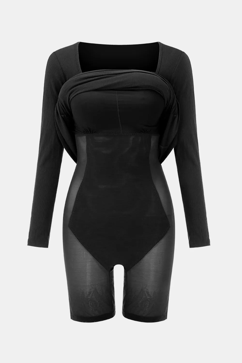 Built-In Shapewear Square Neck Long Sleeve Maxi Dress - armonhaven.com