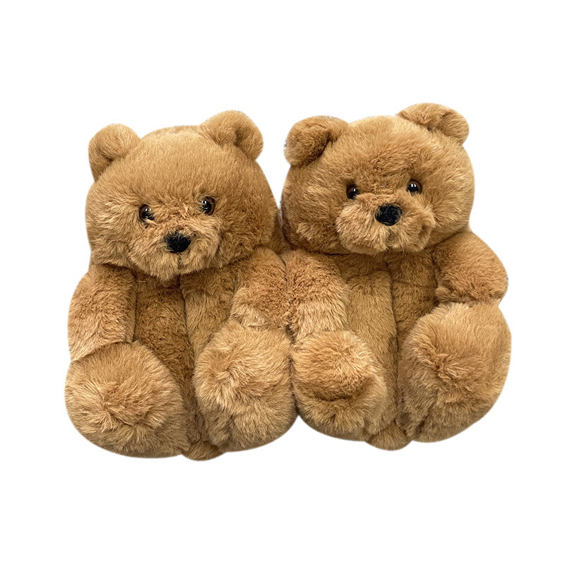 Teddy Bear Slippers Floor Home Plush Thick Cotton Warm Shoes - armonhaven.com