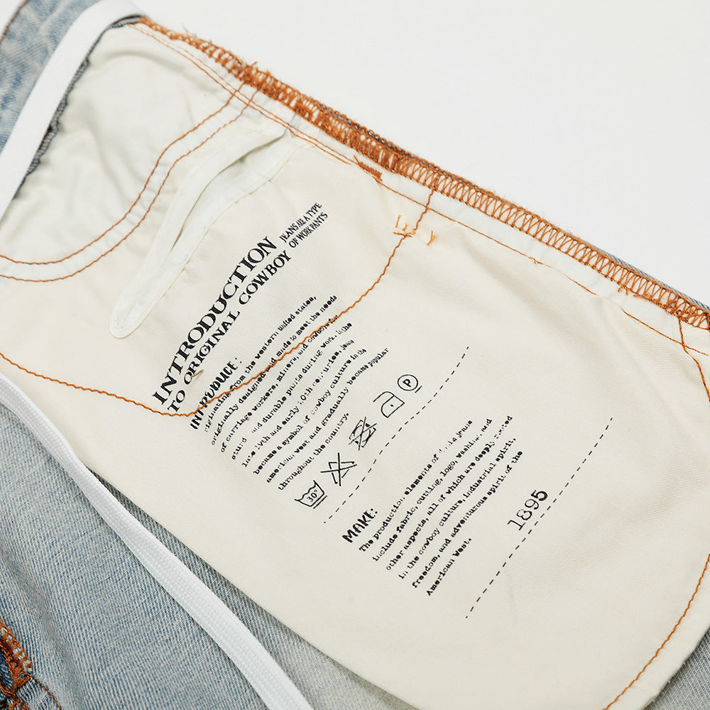 Splicing washed wide leg denim pants - armonhaven.com