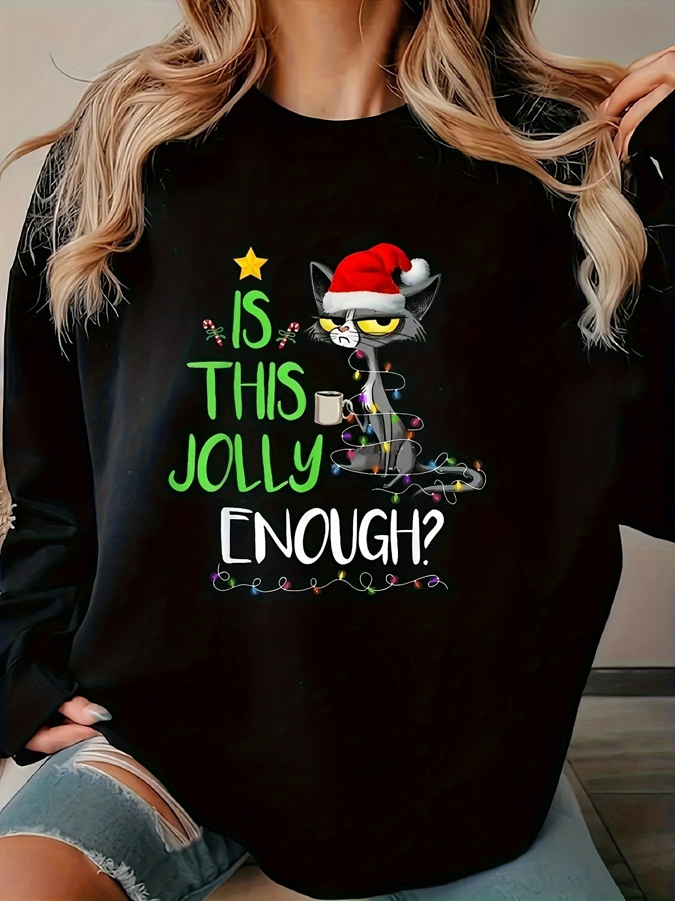 Cozy Santa Cat HolidayCrew Sweatshirt - armonhaven.com