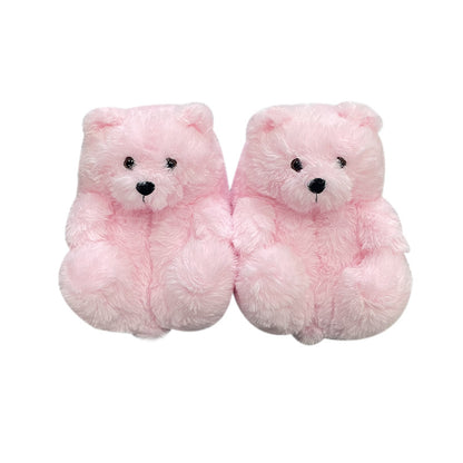 Teddy Bear Slippers Floor Home Plush Thick Cotton Warm Shoes - armonhaven.com
