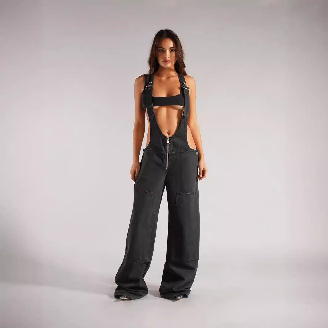 European and American Zipper Denim Overalls Women - armonhaven.com