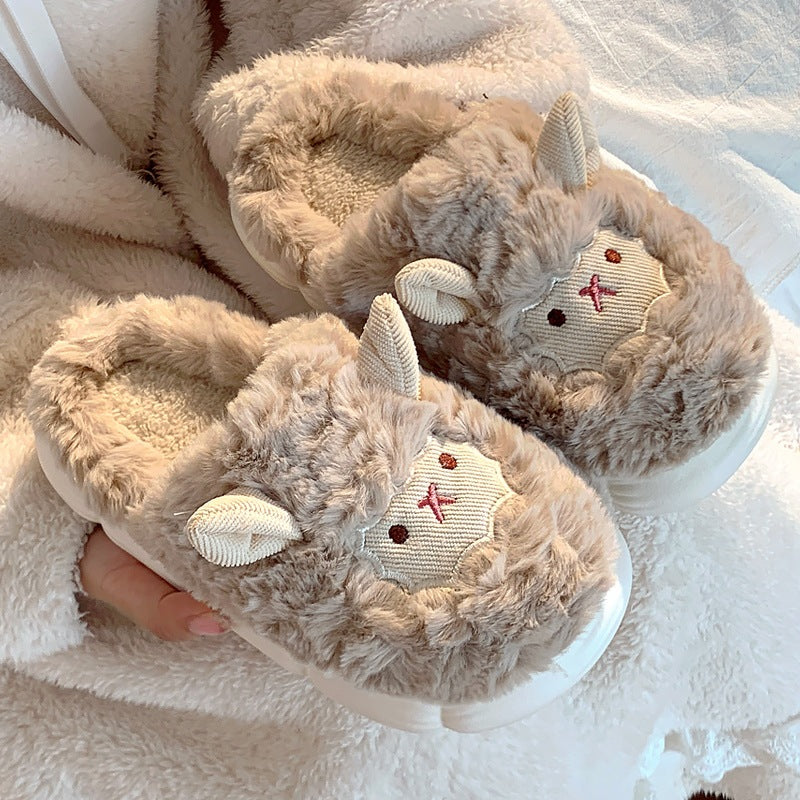 Cute Lamb Cotton Slippers for Women Back-Covered Postpartum Shoes
