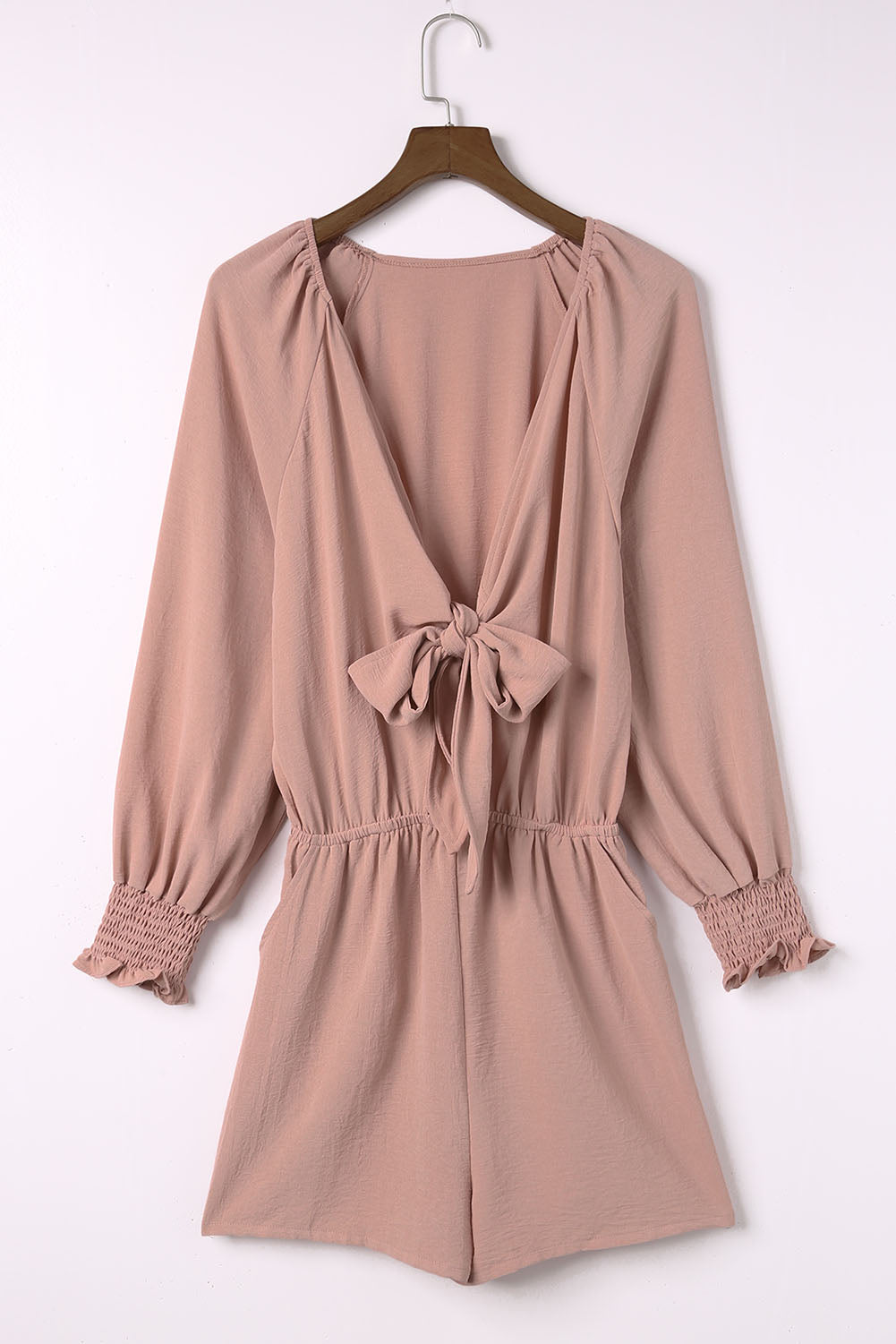 Tie Knot Puff Long Sleeve Romper - armonhaven.com