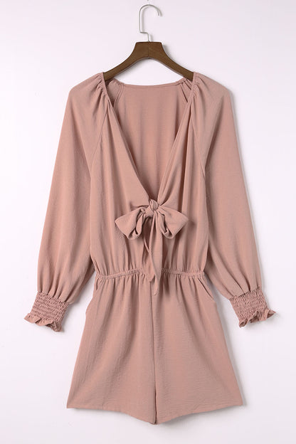 Tie Knot Puff Long Sleeve Romper - armonhaven.com
