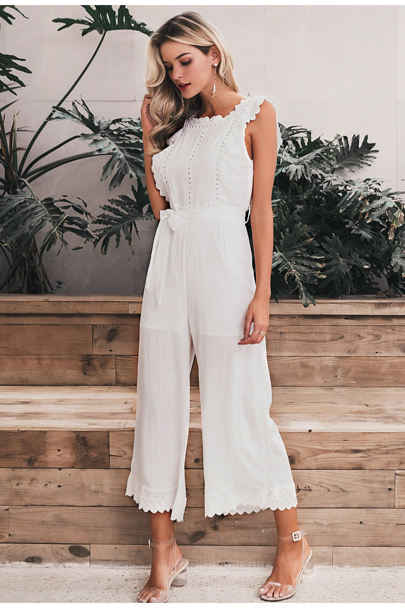 Linen Ruffled Embroidered Jumpsuit - armonhaven.com