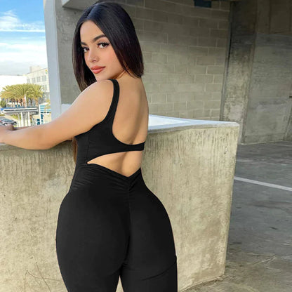VogueFlare - V-Back Flared Viral Backless Jumpsuit - armonhaven.com