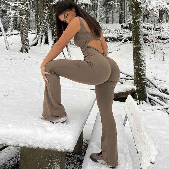 VogueFlare - V-Back Flared Viral Backless Jumpsuit - armonhaven.com