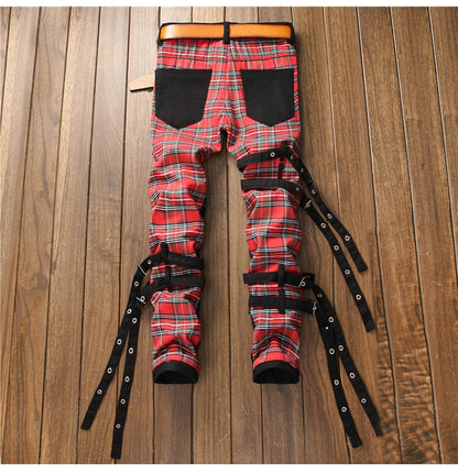 Men's Plaid Patchwork Skinny Jeans - armonhaven.com