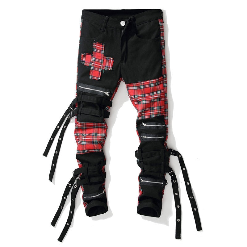 Men's Plaid Patchwork Skinny Jeans - armonhaven.com