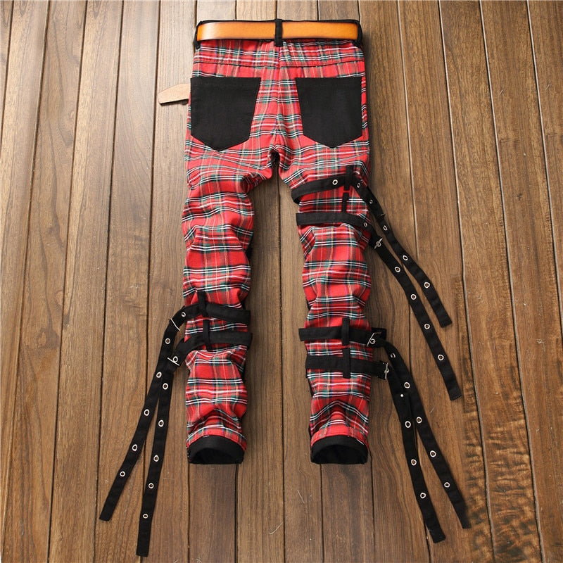 Men's Plaid Patchwork Skinny Jeans - armonhaven.com