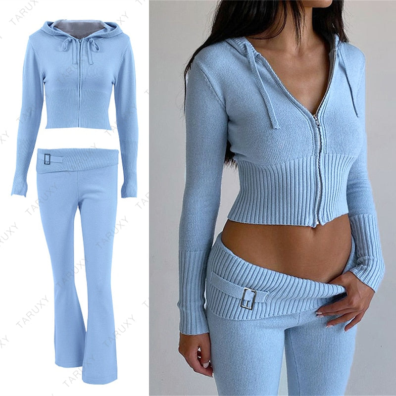 ZipFit- High Waist & Casual Zipper Hoodie Set