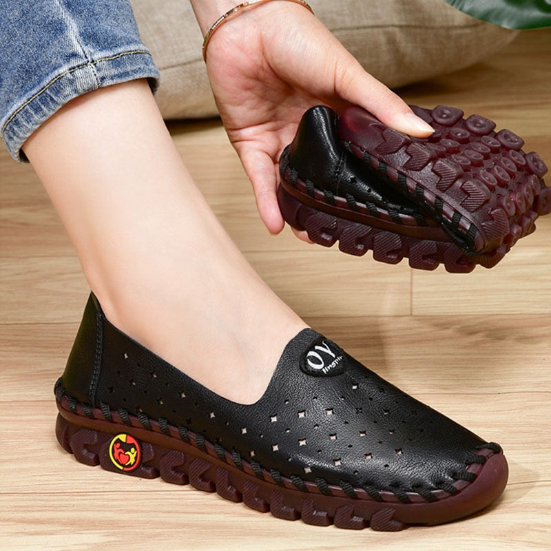 Sadies - Breathable Women's Leather Non-Slip Loafers - armonhaven.com