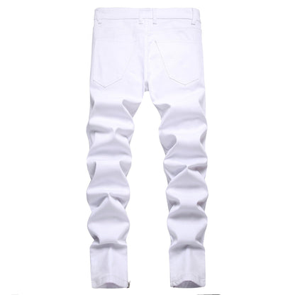 White Tri-Zipper Ripped Skinny Jeans