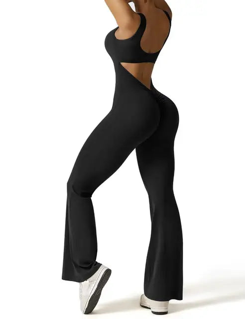 VogueFlare - V-Back Flared Viral Backless Jumpsuit - armonhaven.com
