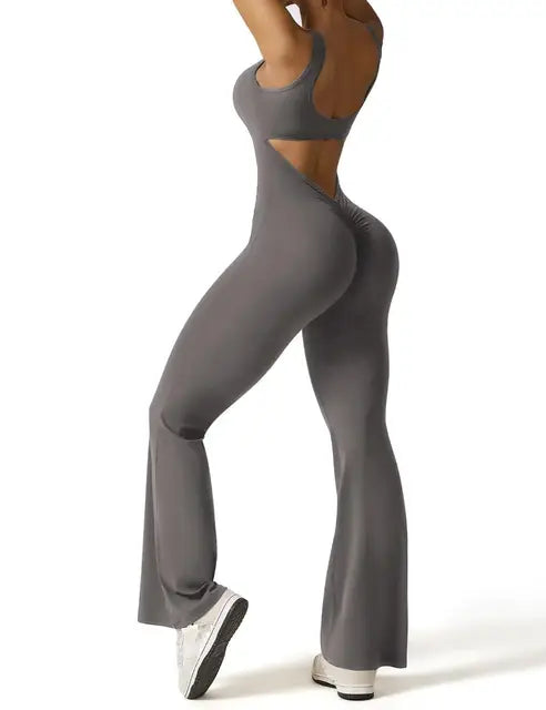 VogueFlare - V-Back Flared Viral Backless Jumpsuit - armonhaven.com