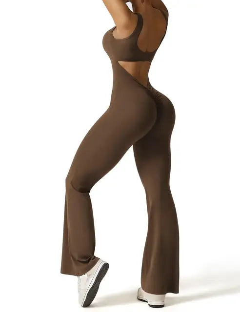 VogueFlare - V-Back Flared Viral Backless Jumpsuit - armonhaven.com