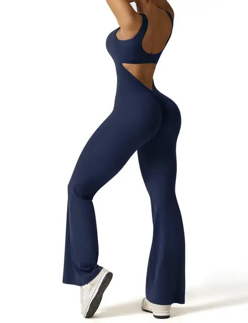 VogueFlare - V-Back Flared Viral Backless Jumpsuit - armonhaven.com