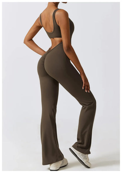 VogueFlare - V-Back Flared Viral Backless Jumpsuit