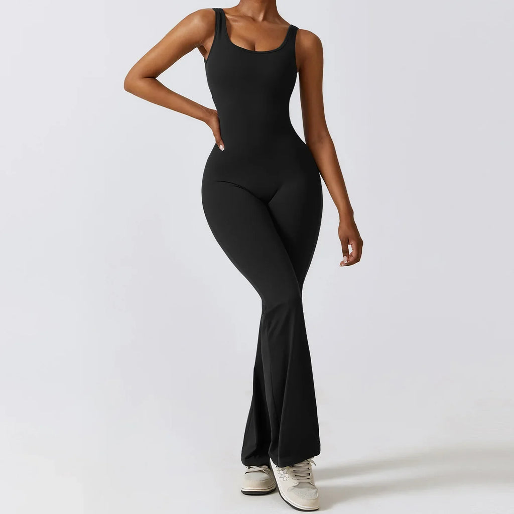 VogueFlare - V-Back Flared Viral Backless Jumpsuit - armonhaven.com