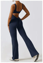 VogueFlare - V-Back Flared Viral Backless Jumpsuit - armonhaven.com